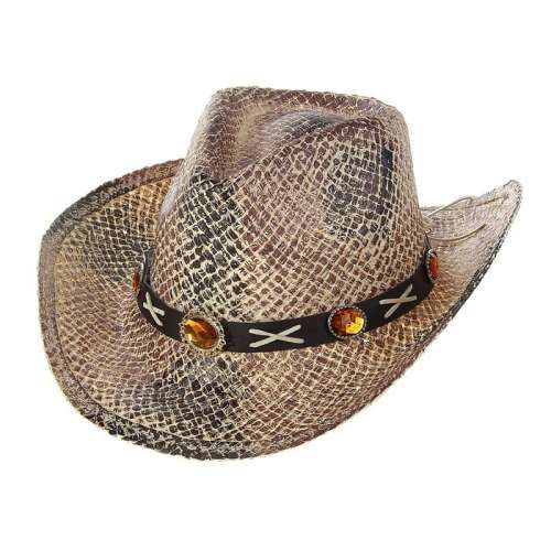 Шляпа Ковбой с ремешком камни огранка Шериф кожзам/Сл.
